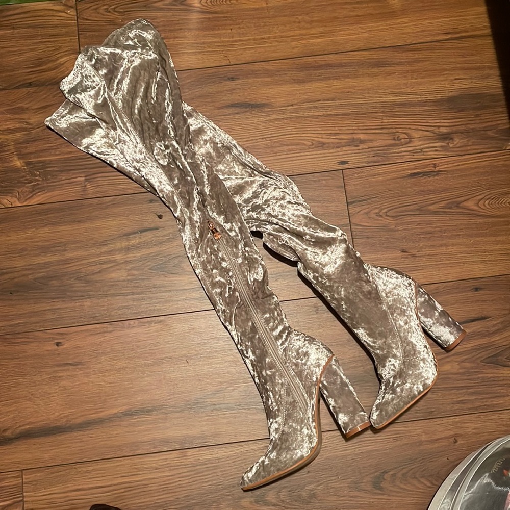 Silvery-grey Thigh High Boots